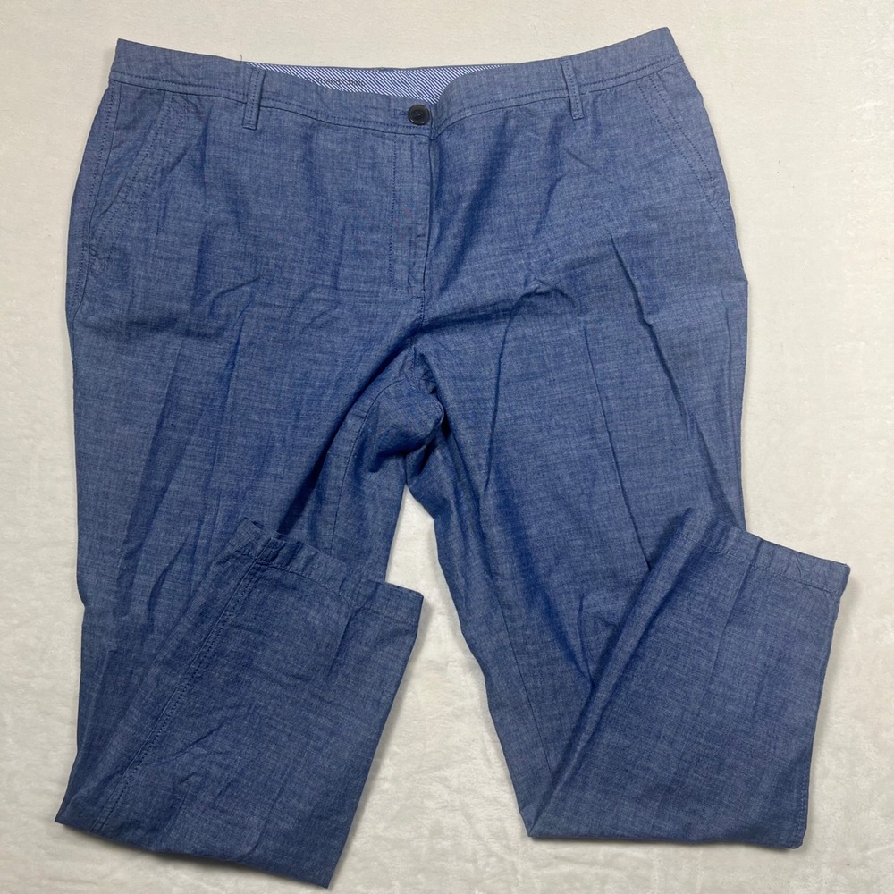 Talbots Girlfriend Chino Blue Cotton Chambray Pants 16W Coastal Classic Office